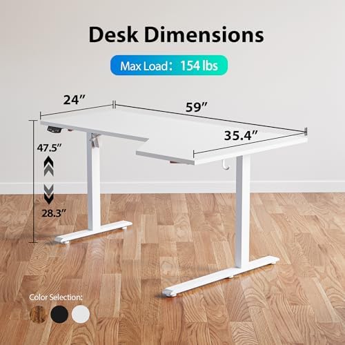 Agilestic 59 x 35 Inch Corner L Shaped Electric Standing Desk, White - Image 3