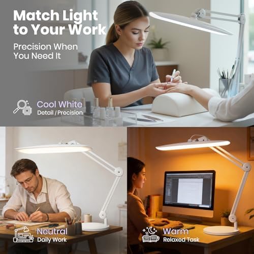 Neatfi XL 2200 Lumens 20W LED Desk Lamp with Clamp – Adjustable Color Temperature | 4-Level Dimmable Light | Home Office, Crafts & Workbench | 20-Inch Wide Head (White, CCT with Base) - Image 3