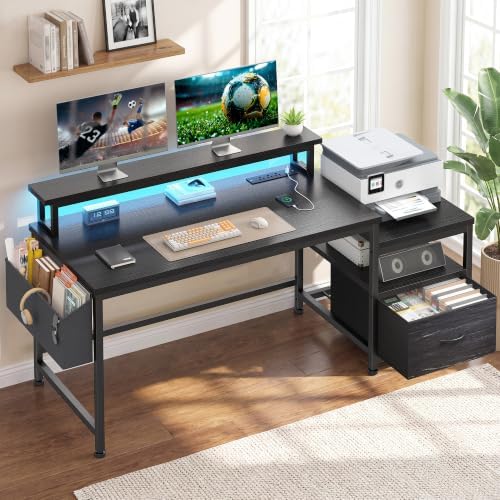 EnHomee 56.5" Office Desk with Drawers & Printer Space for Home Work,Black by EnHomee