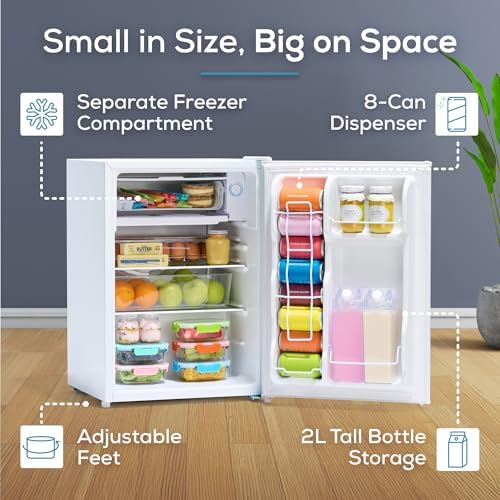 Igloo 2.6 Cu.Ft Mini Fridge with Freezer- Single Door Compact Refrigerator with Glass Shelves for Homes, Dorms & Offices- Keep Snacks, Drinks & Frozen Foods Cool with Temperature Control Fridge- White - Image 3