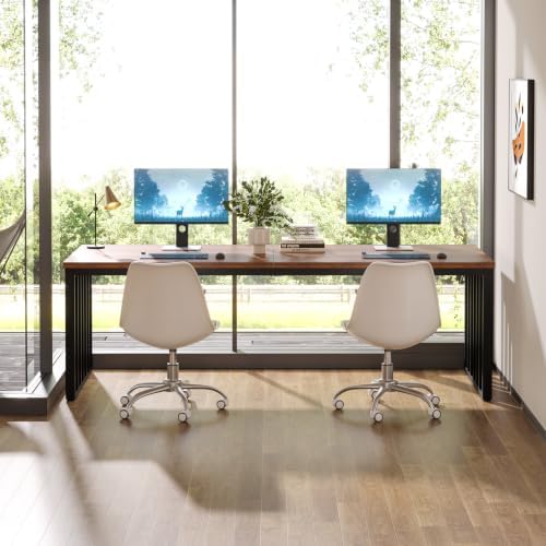 Tribesigns 78.74" Extra Long Computer Desk for 2 Person, Double Long Desk with Heavy Duty Metal Frame, Double Workstation Study Table for Home Office (Without Chair) (Brown & Black) - Image 7