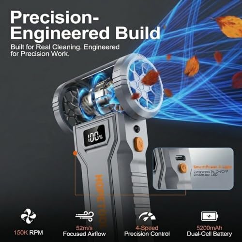Electric Air Duster, 150,000 RPM Brushless Cordless Dust Remover with Digital Display, Rechargeable Compressed Air Cleaner for PC, Keyboard, Camera, Car, Gift - Image 3
