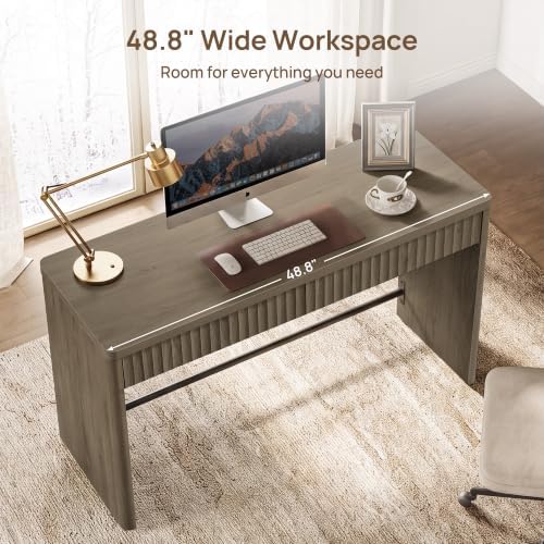SICOTAS Office Computer Desk with 2 Drawers Modern Executive Writing Desk 48.8" Large Work Home Office Desks with Storage Fluted Makeup Vanity Table Study Table for Living Room Bedroom, Grey Alder - Image 5