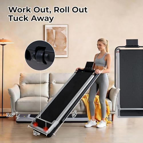 Foldable Walking Pad Treadmill for Home Office with Handle Bar, 3-in-1 Portable Treadmill Under Desk, Low Noise Operation, Remote Control & LED Display, Black - Image 4