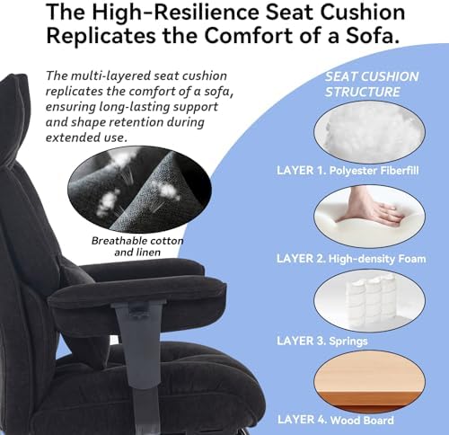 Efomao Executive Office Chair 400lbs, Black Fabric Big and Tall Desk Chair - Image 3