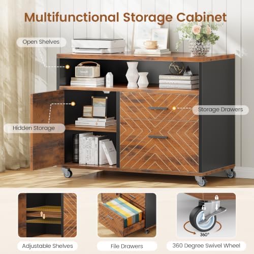 SEDETA 71" Executive Desk with Rolling File Cabinet, Large Office Desk with Drawers, L Shaped Computer Desk with Power Outlets, CPU Stand, Pegboard and Storage Shelves, Rustic Brown - Image 5