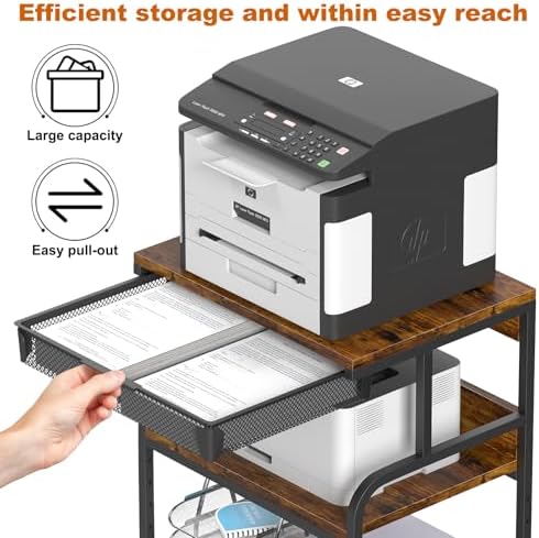 EasyCom 23.6"×18.9" Extra Large Printer Stand with Drawer & Wheels - Image 3