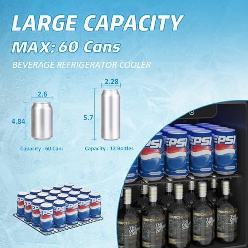 Erivess Compact Beverage Refrigerator, 60 Can/1.3 Cu Ft Mini Fridge, Black - Image 5