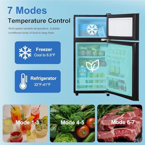 3.2 Cu.Ft Mini Fridge with Freezer, 7-Level Cooling Small Refrigerator - Image 3