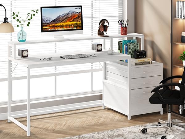 Tribesigns 63 Inch Computer Desk with File Drawer Cabinet, Ergonomic Desk - Image 5