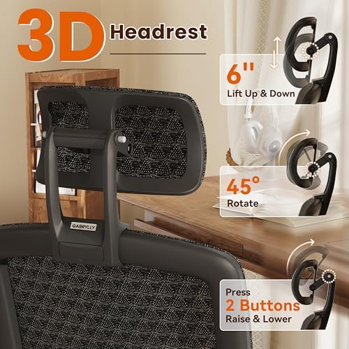 GABRYLLY Ergonomic Office Chair, High Back Home Desk Chair with Flip-Up Arms, 3D Headrest, 90-120° Tilt and Wide Cushion Seat, Big and Tall Computer Chairs for Man Woman, Mesh Chair -Midnight Cloud - Image 5
