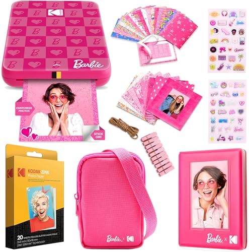 Kodak x Barbie Step Slim Wireless Instant Portable Photo Mobile Printer Gift Bundle (Iconic Style)+ Barbie Camera Case, Photo Album, Sticker & Hanging Frames, 50 Stickers + Zink Paper (20 Sheets) by Unknown