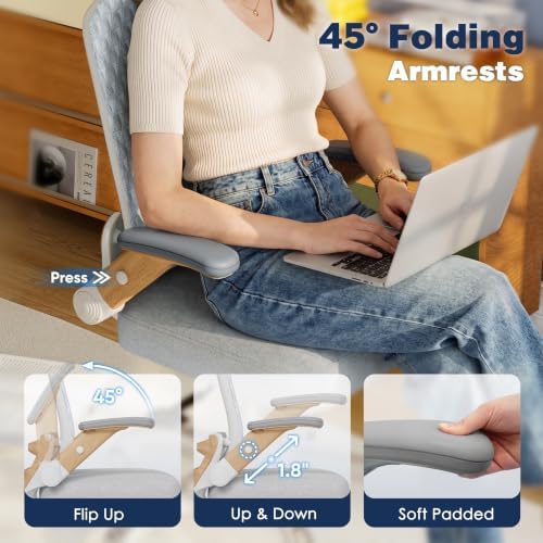 Ergonomic Office Chair, High Back Home Desk Chair with Flip-Up Arms, 3D Headrest, 90-120° Tilt and Wide Cushion Seat, Big and Tall Computer Chairs for Man Woman, Mesh Chair Black Woodgrain - Image 3