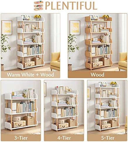OSCHF 4-Tier Wooden Open Bookcase, Warm White - Image 4