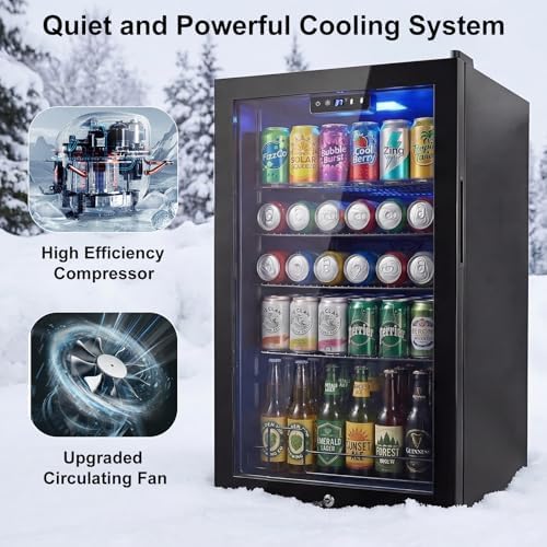 20 Inch Beverage Refrigerator, Mini Fridge with Glass Door for Soda Beer–130 Can Small Fridge for Home Office Bar, 3.4 Cu.Ft Drink Cooler with Reversible Door, Digital Temperature Control,Black - Image 3