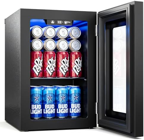 0.6 Cu.ft Beverage Cooler, Compressor Glass Door Mini Fridge 40-61°F Black by Tehanld