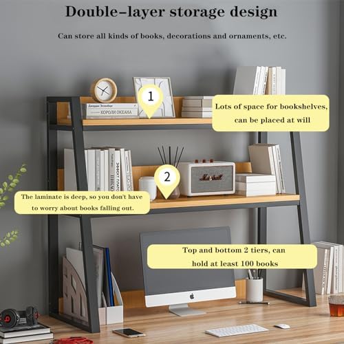 Ladder Desktop Shelf, Desk Hutch 3-Tier for Computer Desk, Desktop Display Rack, Multipurpose Vintage Metal and Wood Desktop Bookshelf Storage Organizer for Dorm Office Home,Black a,22x13x35" - Image 5