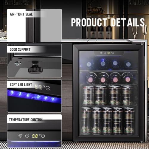 Antarctic Star 2.6cu.ft Wine Cooler/Cabinet Beverage Refrigerator, Small Mini Wine Cellar Fridge, Beer Soda Clear Front Glass Door, Quiet Operation, Adjust Temperature, Freestanding, Black…… - Image 3