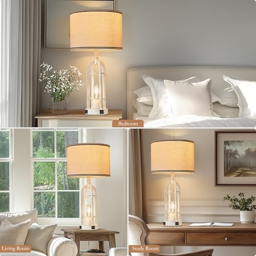 SRJJA 24" Farmhouse Table Lamps for Living Room Bedroom Set of 2, USB A+C - Image 4