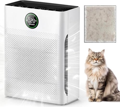 Air Purifiers for Home Large Room up to 2200sq.ft, MOOKA Air purifier for Home Pets with Washable Filter, PM 2.5 Display Air Quality Sensor Air Cleaner for Bedroom, Dorm room, Pets, Office PR1 (White) by MOOKA