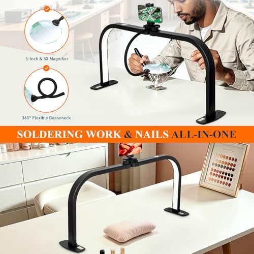 Half Moon Nail Light for Desk with 5X Magnifier & Phone Holder - Image 4