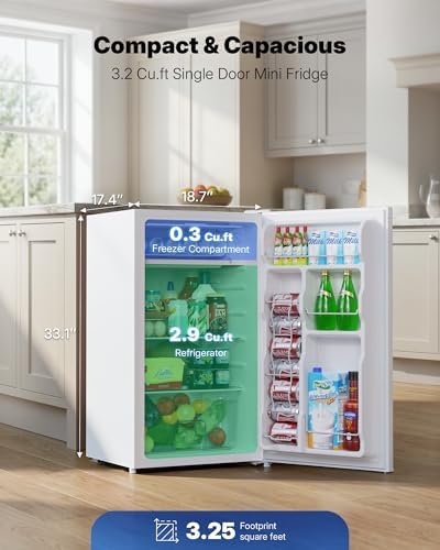 Upstreman 3.2 Cu.Ft Mini Fridge with Freezer, White-BR321 - Image 2