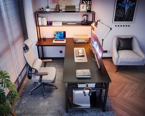 ODK 61 Inch L Shaped Gaming Desk with Hutch & Headphone Hook - Image 7