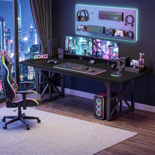 Lufeiya 71" Executive Desk, Large Computer Table for Home Office, Black - Image 4