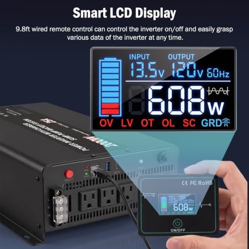 Sump Pump Battery Backup System, 2000W Pure Sine Wave Inverter with Remote Control & LCD Screen, Auto Switches to Battery Power, for Basement Flood Protection & Power Outage Emergency - Image 2