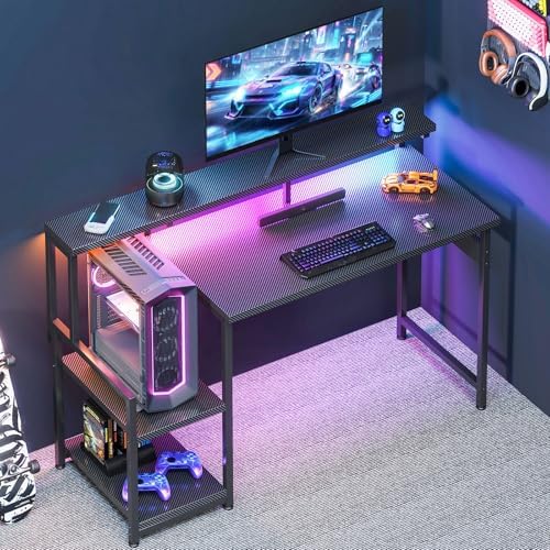AODK 48 Inch Gaming Desk with LED Lights & CPU Stand, Carbon Fiber Black - Image 2