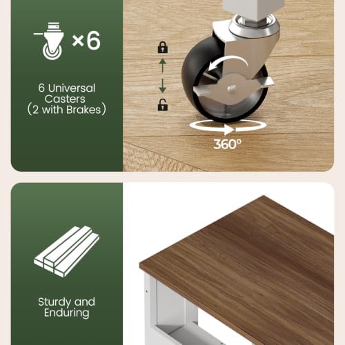 CHOEZON Folding Desk with Power Outlets, 31.5" Rolling Computer Table with Wheels, Portable Office Desk with Storage Shelf for Small Spaces Rustic Brown and White TDN01UWL - Image 5