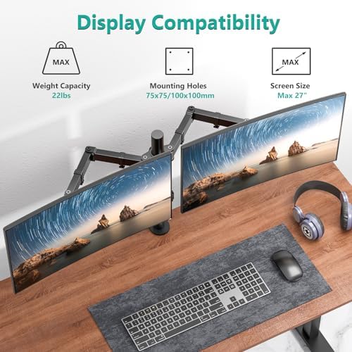 WALI Articulating Dual Monitor Stand for 13-32 inch Screens, 22 lbs per Arm - Image 2