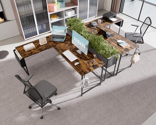 Pamray 64.5 Inch Reversible L Shaped Gaming Desk Large Corner Computer Desk with Storage Bag Home Office Table for Writing Study Vintage - Image 2