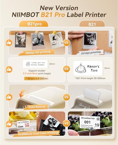 NIIMBOT B21 Pro Label Maker, 300DPI Red-Black Printing Label Printer, White - Image 2