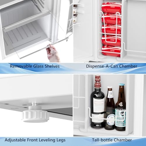 COWSAR 2.6 Cu.Ft Mini Fridge with Freezer, Quiet Reversible Door Compact Refrigerator, Small Refrigerator with 2 Removable Shelves, Adjustable Thermostat, for Office, Bedroom, Dorm, White - Image 6