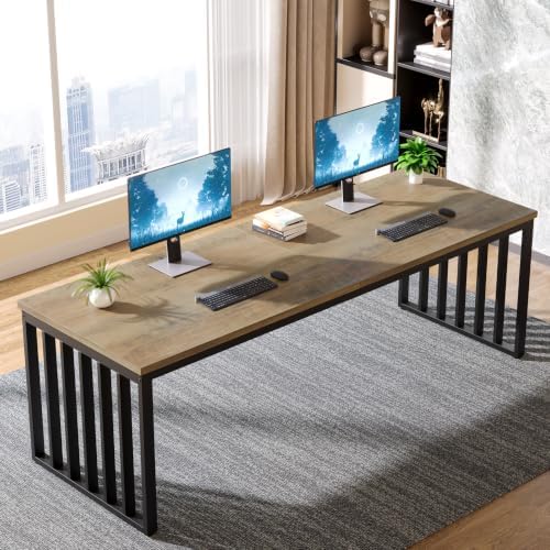 Tribesigns 78.74" Extra Long Computer Desk 2 Person Desk, Double Long Desk with Heavy Duty Metal Frame, Double Workstation Study Table for Home Office, Brown (Without Chair) (Gray & Black) - Image 5