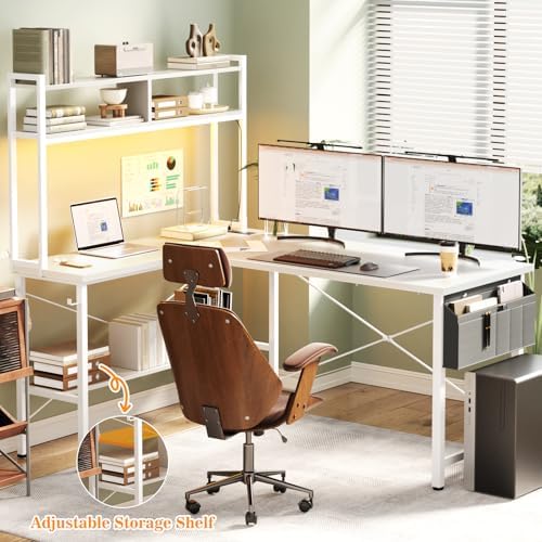 Aheaplus 59" L Shaped Desk Gaming Desk with LED Light & Power Outlet, White - Image 2