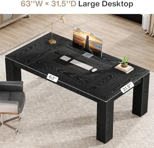 Tribesigns 63-Inch Executive Desk, Large Office Computer Desk, Simple Workstation Writing Table Study Table for Home Office, Black - Image 6
