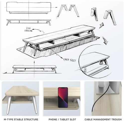 Fenge Dual Monitor Stand Riser, Wooden Desk Shelf with 2-Tier Storage - Image 5