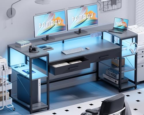 Pamray 58 Inch Gaming Computer Desk with Monitor Stand Drawers and Shelves by PAMRAY