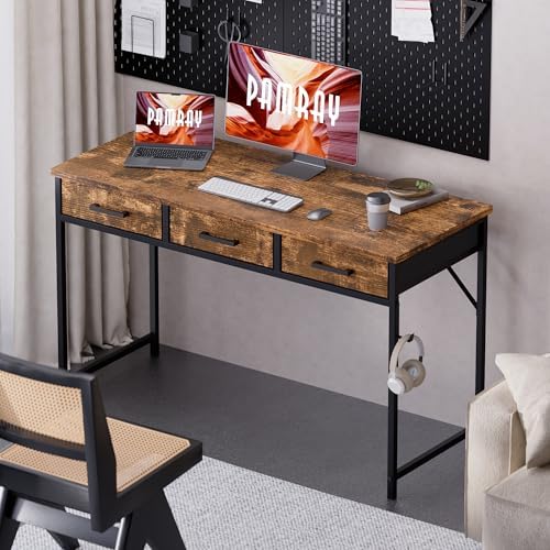 Pamray 47 Inch Small Computer Desk with 3 Drawers for Bedroom Study Writing Home Office Table for Small Spaces Vintage - Image 2