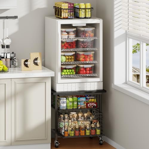 Mini Fridge Stand with Storage, Small Refrigerator Stand with 2 Drawers, Mini Fridge Shelf Cabinet-Max Load 300 LBS Heavy Microwave Stand Mini Fridge Cart for Dorm, Apartment, Kitchen (Black) by Hongtamoya