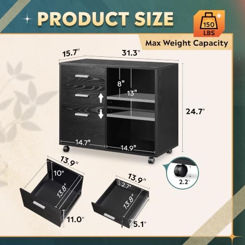 DEVAISE Wood File Cabinet, 3 Drawer Lateral Filing Cabinet Black - Image 2