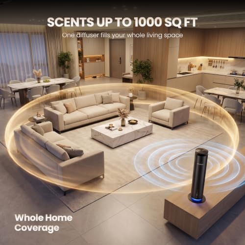 Cordless Waterless Diffuser for Essential Oils - Rechargeable Hotel Scent Diffuser for Large Room up to 1000 Sq Ft, App, Remote & Timer, Night Light, Includes 2 x 120ml Oils - Image 3