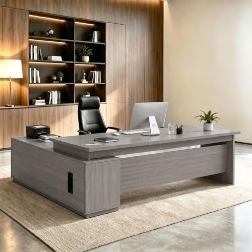 L Shaped Executive Desk with Drawers, Large Wood Workstation, Modern Executive Office Furniture for Home Office and Business Workspace, Multiple Sizes & Colors by Unknown