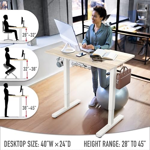 SHW 40-Inch Electric Height Adjustable Standing Desk w/Drawer, Maple - Image 5