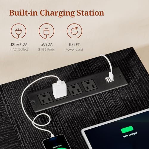 UPOSOJA 55.9 in Executive Desk with Power Outlets, Modern Home Office Desk with Storage Shelves, Wood Computer Desk Business Workstation Desk Conference Table, Black (Storage Shelves) - Image 3