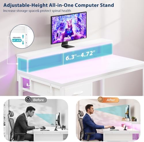 DurayLoly 32" Computer Desk with Power Outlet & Fabric Drawer,White - Image 5
