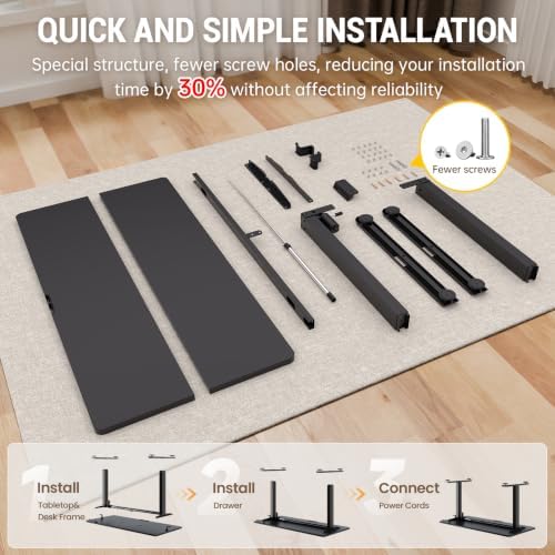 Veken 39.4 Inch Large Electric Standing Desk, Gaming Table, Black - Image 4