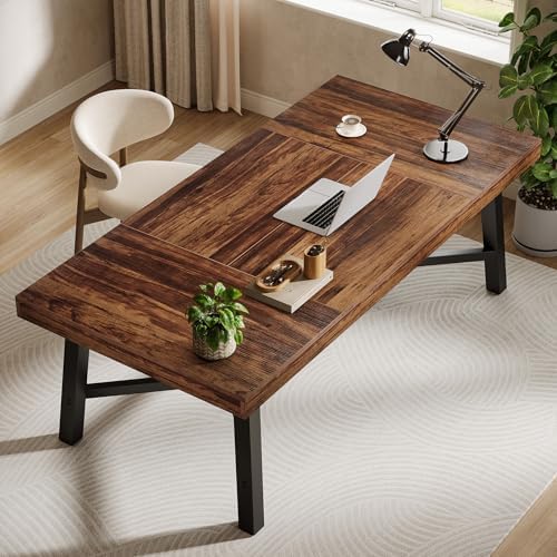 Tribesigns 71-Inch Executive Desk, Farmhouse Office Computer Desk, Brown - Image 4
